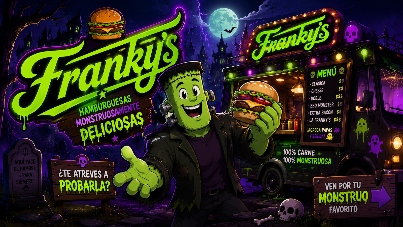 Frankys: las hamburguesas oficiales del food court de Spooky Town 2026